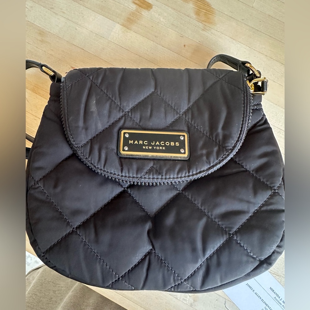 Marc Jacobs Black Quilted Natasha Crossbody Bag with Gold Accents